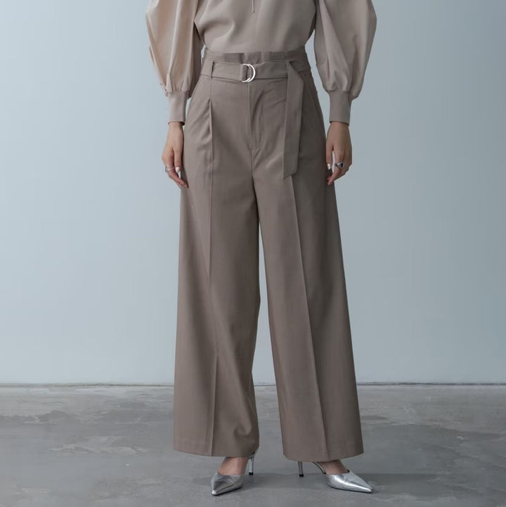 Timeless綁帶高腰寬褲 - 淺棕｜GALLEST