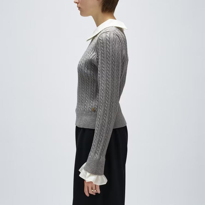 2WAY雙色細麻花針織上衣 - 灰｜cloenc