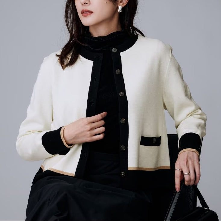 羊毛米蘭羅紋開襟衫 - 米白｜UNTITLED