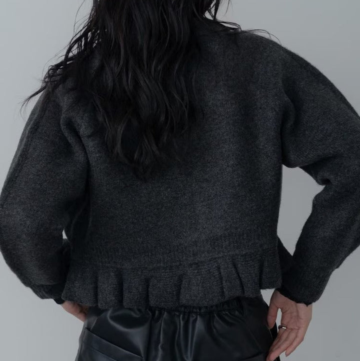 荷葉下擺拉鍊開襟衫 - 炭灰｜GALLEST