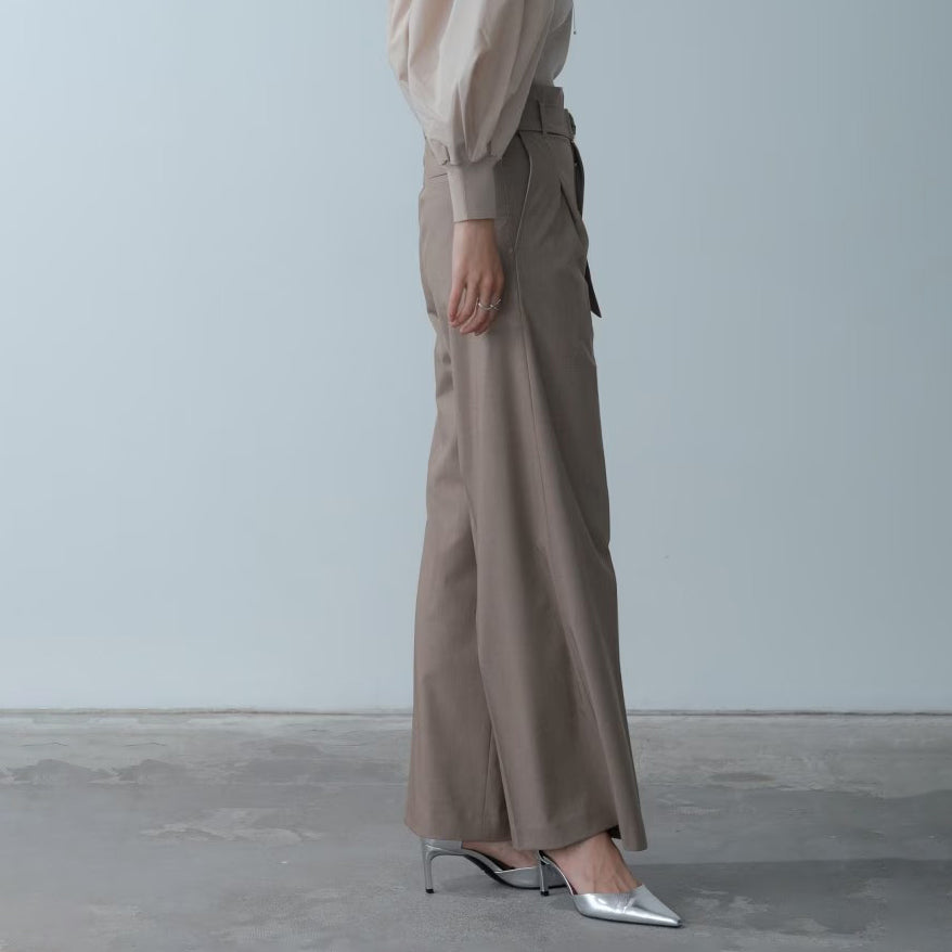 Timeless綁帶高腰寬褲 - 淺棕｜GALLEST