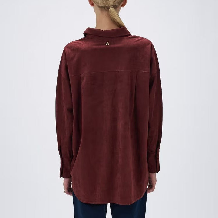 麂皮感雙口袋襯衫 - 酒紅｜cloenc
