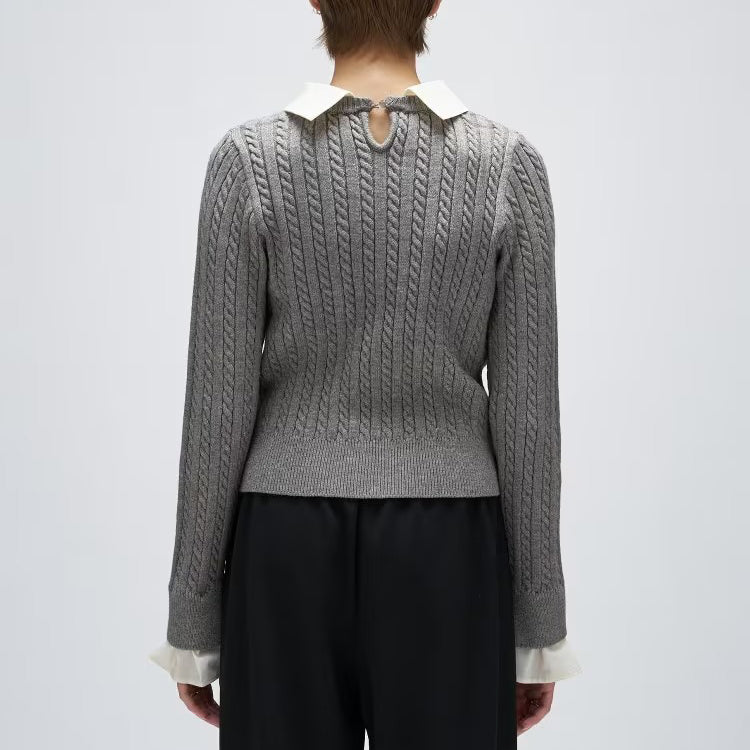 2WAY雙色細麻花針織上衣 - 灰｜cloenc