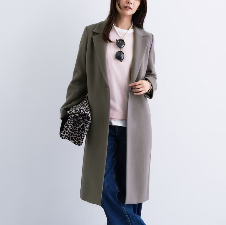 100%羊毛切斯特大衣 - 灰棕｜INDIVI 日本製