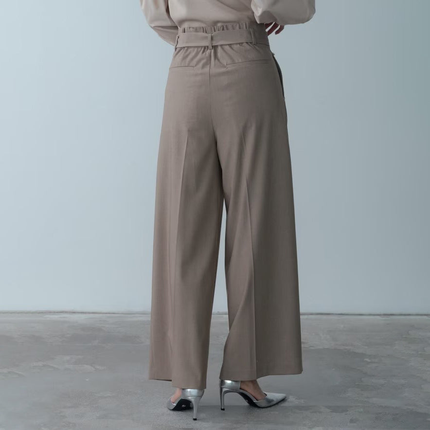 Timeless綁帶高腰寬褲 - 淺棕｜GALLEST