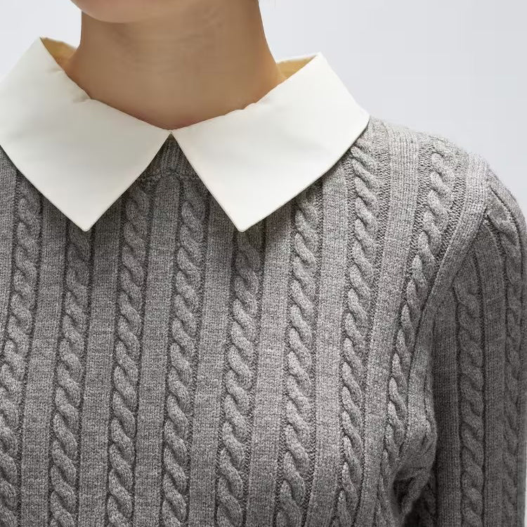 2WAY雙色細麻花針織上衣 - 灰｜cloenc