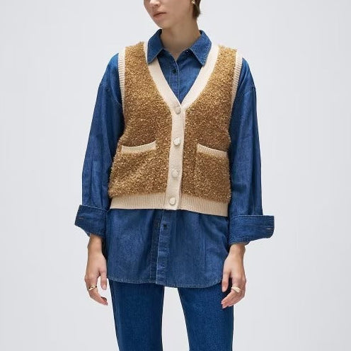 緞帶紗亮澤針織背心 - 棕｜cloenc