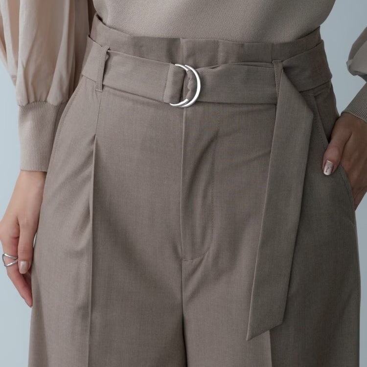 Timeless綁帶高腰寬褲 - 淺棕｜GALLEST