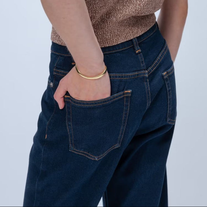 簡約彈性單寧喇叭褲 - 深藍｜cloenc