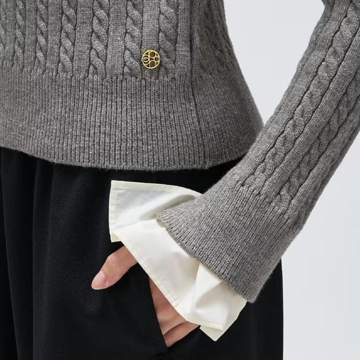 2WAY雙色細麻花針織上衣 - 灰｜cloenc