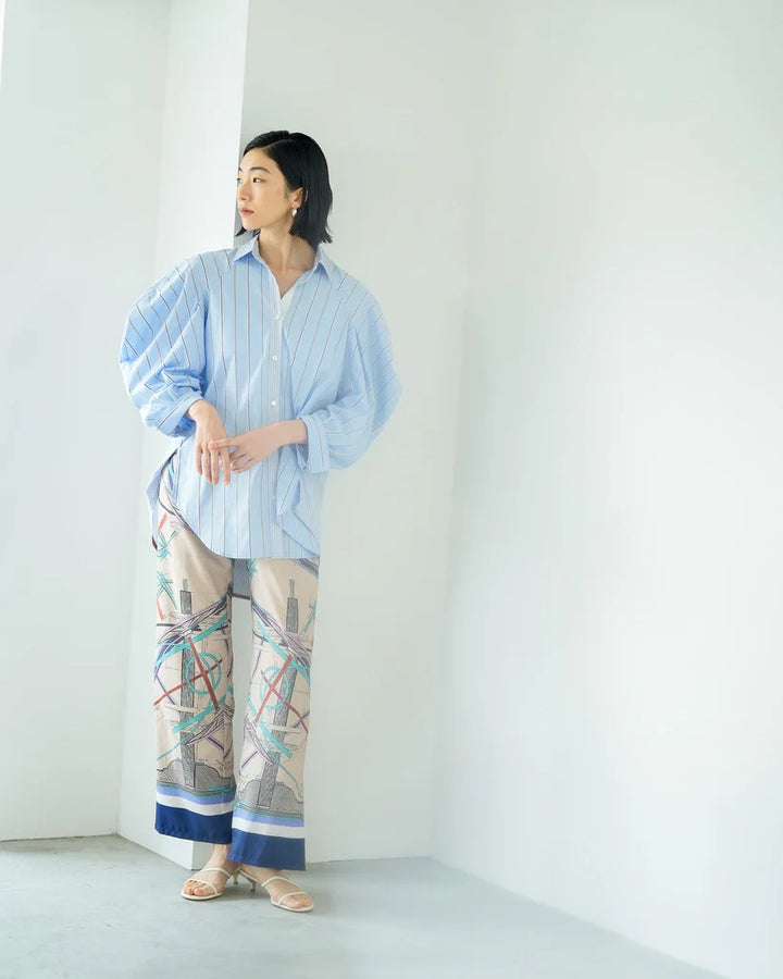 絲巾印花寬褲 - 米｜Lallia Mu