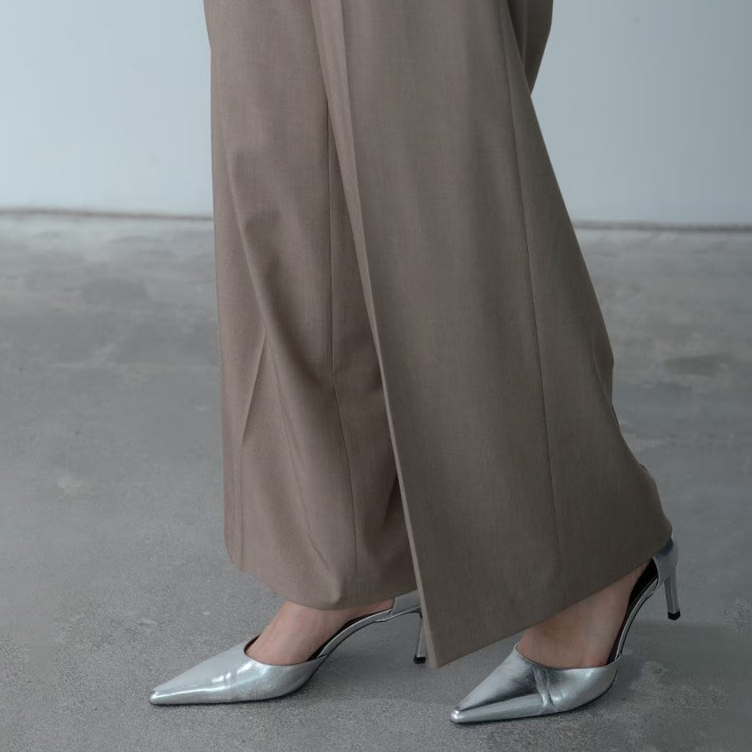 Timeless綁帶高腰寬褲 - 淺棕｜GALLEST