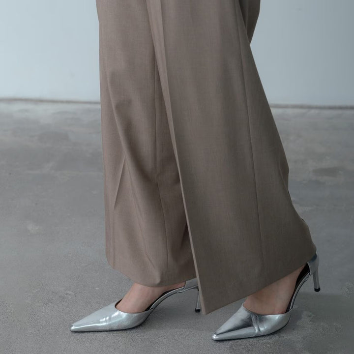 Timeless綁帶高腰寬褲 - 淺棕｜GALLEST