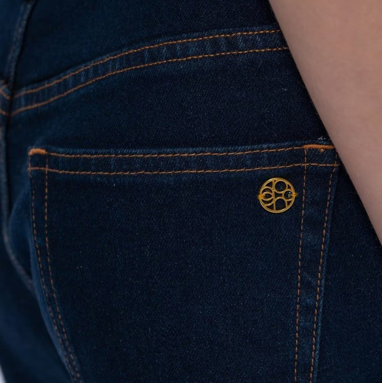 簡約彈性單寧喇叭褲 - 深藍｜cloenc