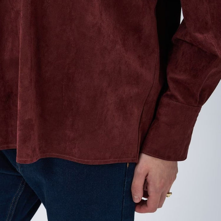 麂皮感雙口袋襯衫 - 酒紅｜cloenc