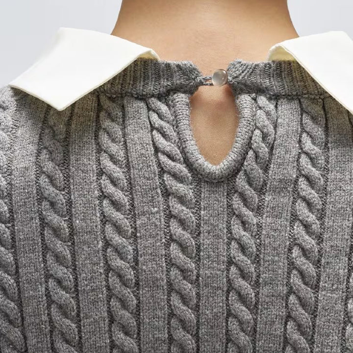 2WAY雙色細麻花針織上衣 - 灰｜cloenc