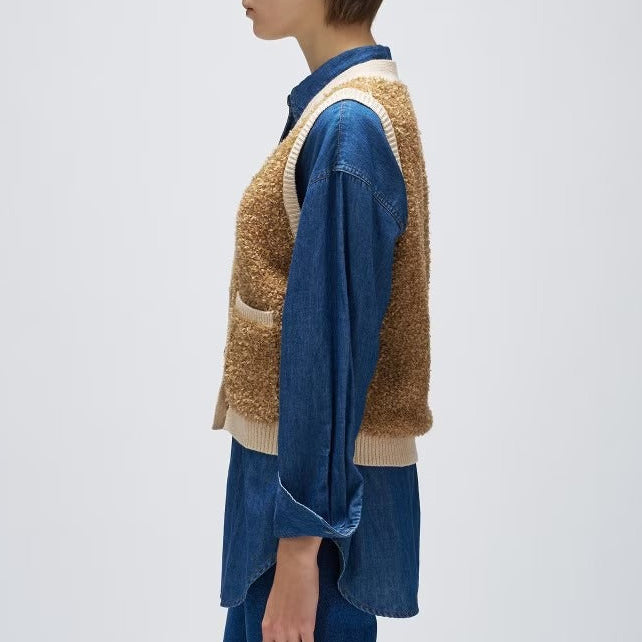 緞帶紗亮澤針織背心 - 棕｜cloenc