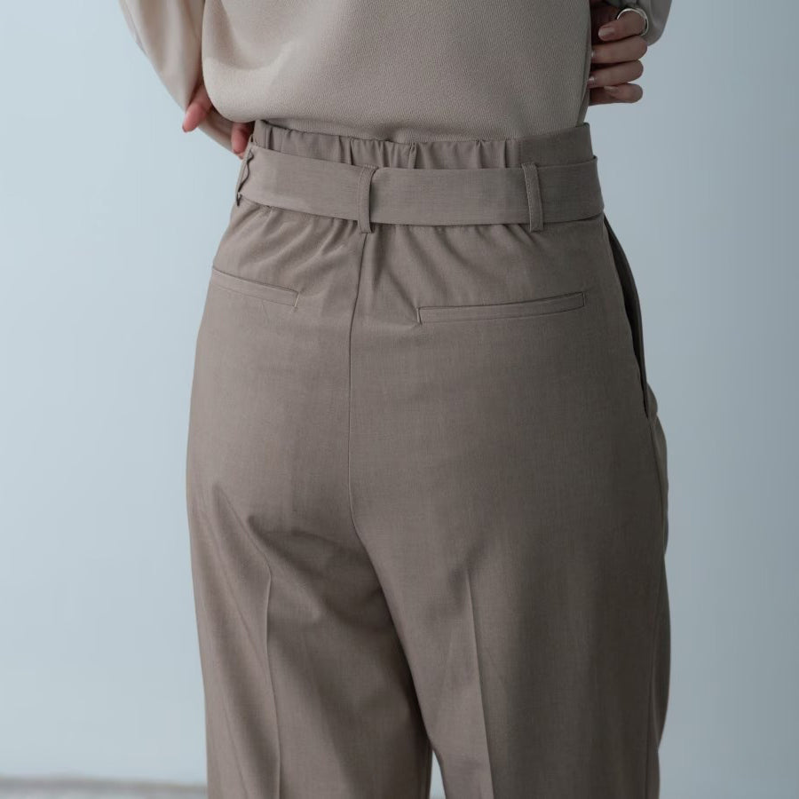 Timeless綁帶高腰寬褲 - 淺棕｜GALLEST