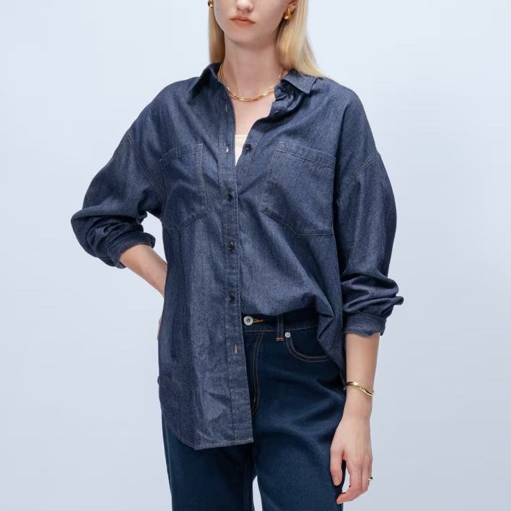 輕量丹寧襯衫 - 深藍｜cloenc