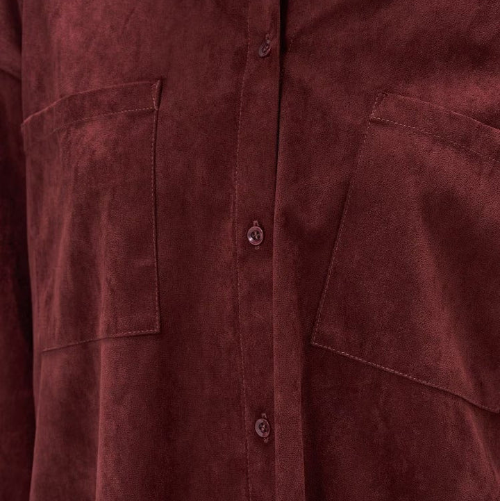 麂皮感雙口袋襯衫 - 酒紅｜cloenc