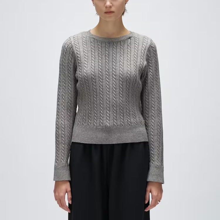 2WAY雙色細麻花針織上衣 - 灰｜cloenc