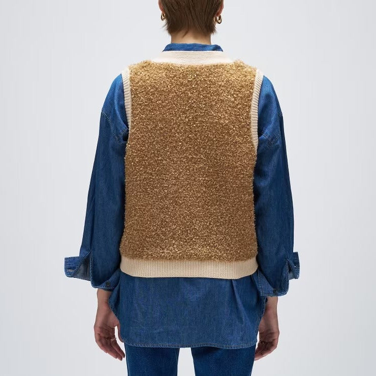 緞帶紗亮澤針織背心 - 棕｜cloenc