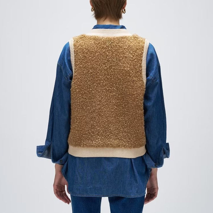 緞帶紗亮澤針織背心 - 棕｜cloenc