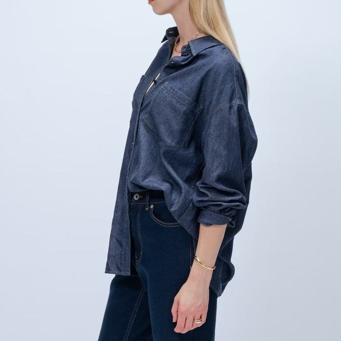 輕量丹寧襯衫 - 深藍｜cloenc