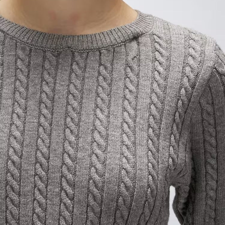 2WAY雙色細麻花針織上衣 - 灰｜cloenc