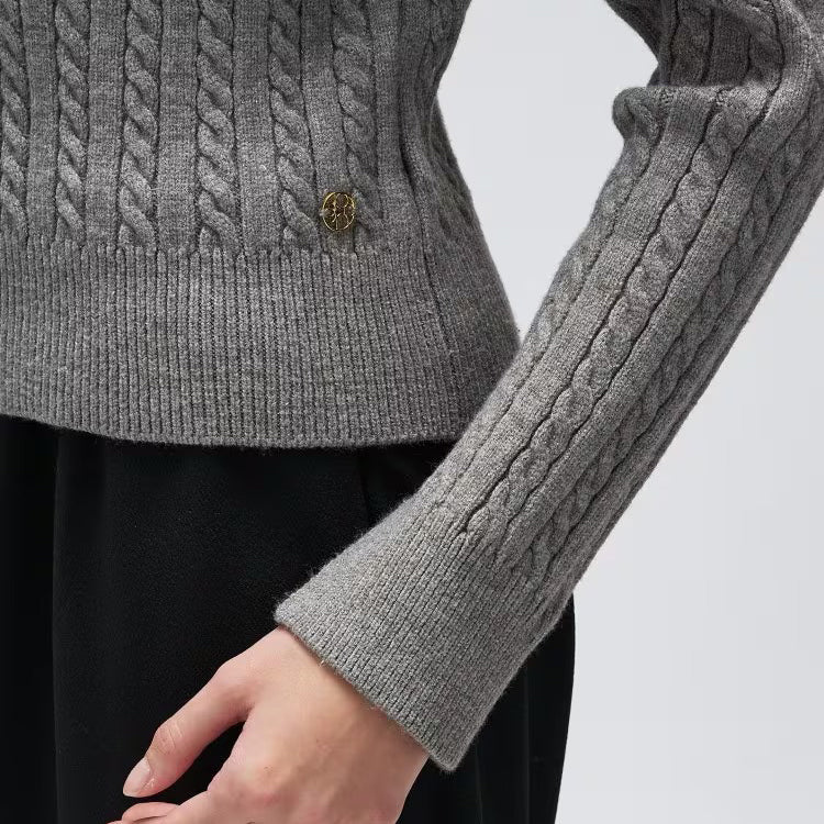 2WAY雙色細麻花針織上衣 - 灰｜cloenc