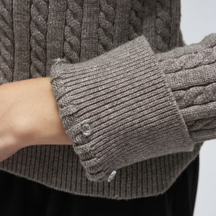 2WAY雙色細麻花針織上衣 - 灰｜cloenc