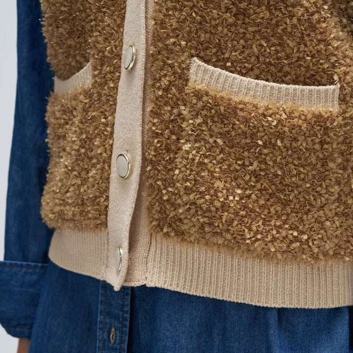 緞帶紗亮澤針織背心 - 棕｜cloenc