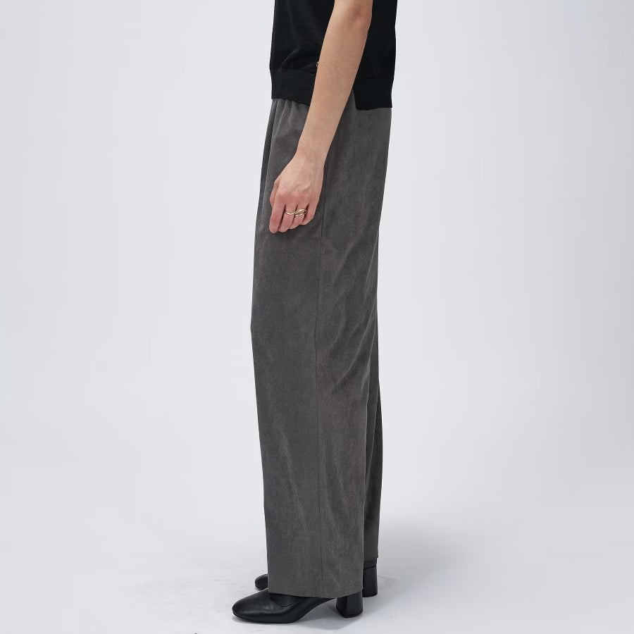 麂皮感輕盈長褲 - 炭灰｜cloenc