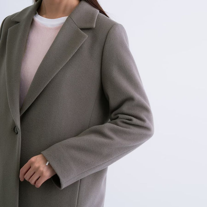 100%羊毛切斯特大衣 - 灰棕｜INDIVI 日本製