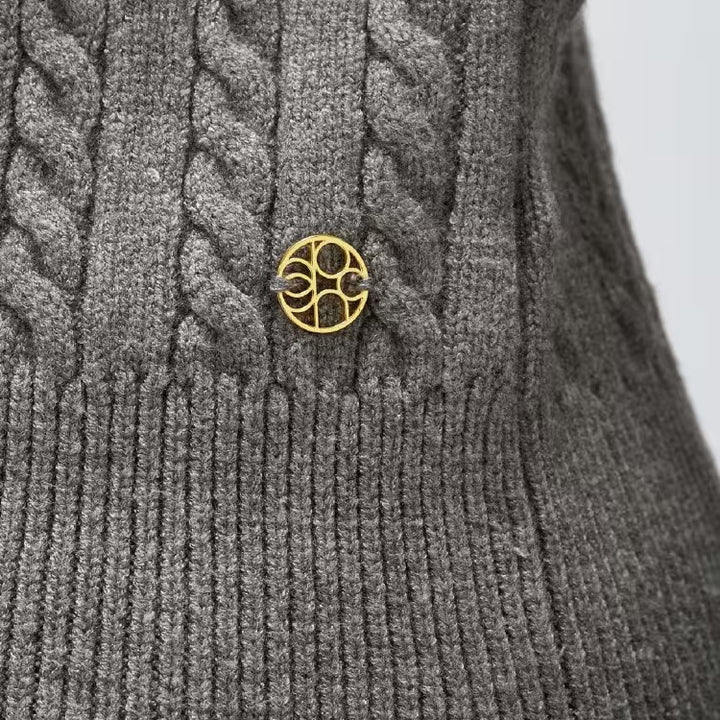 2WAY雙色細麻花針織上衣 - 灰｜cloenc