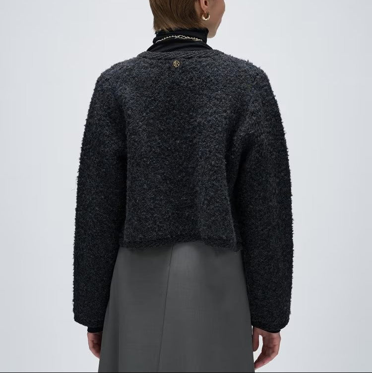 圈圈紗開襟衫 - 黑｜cloenc