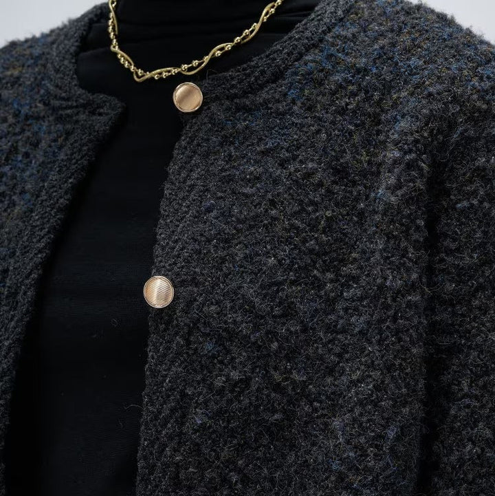 圈圈紗開襟衫 - 黑｜cloenc