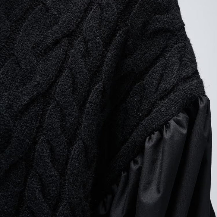 麻花針織拼接連身裙 - 黑｜cloenc