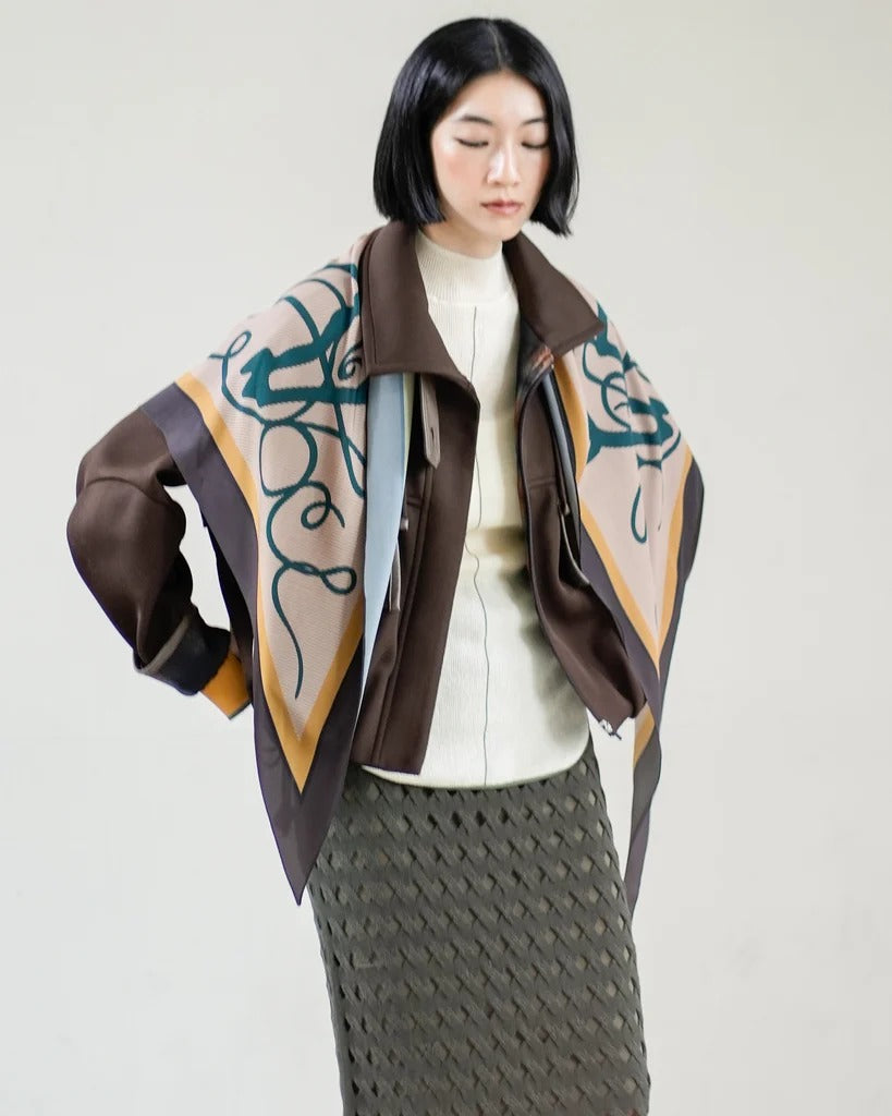 三角印花絲巾 - 米綠｜Lallia Mu