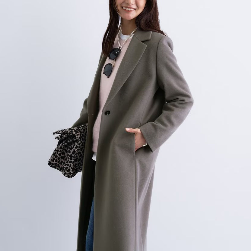 100%羊毛切斯特大衣 - 灰棕｜INDIVI 日本製