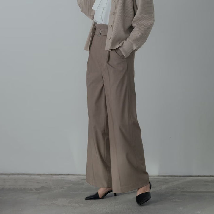 Timeless綁帶高腰寬褲 - 淺棕｜GALLEST