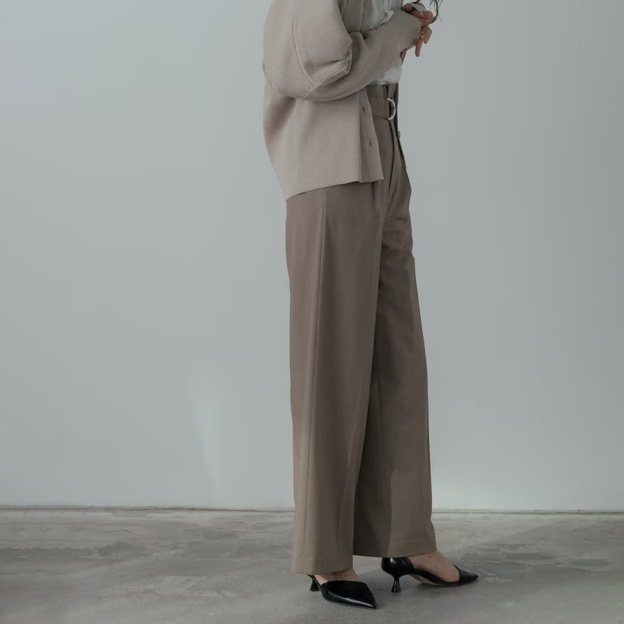 Timeless綁帶高腰寬褲 - 淺棕｜GALLEST