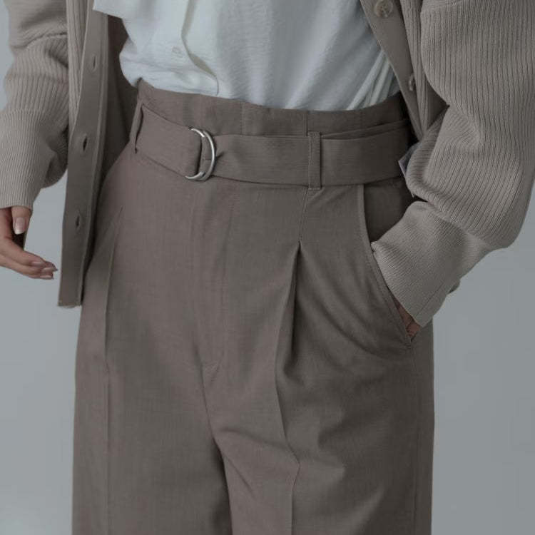 Timeless綁帶高腰寬褲 - 淺棕｜GALLEST