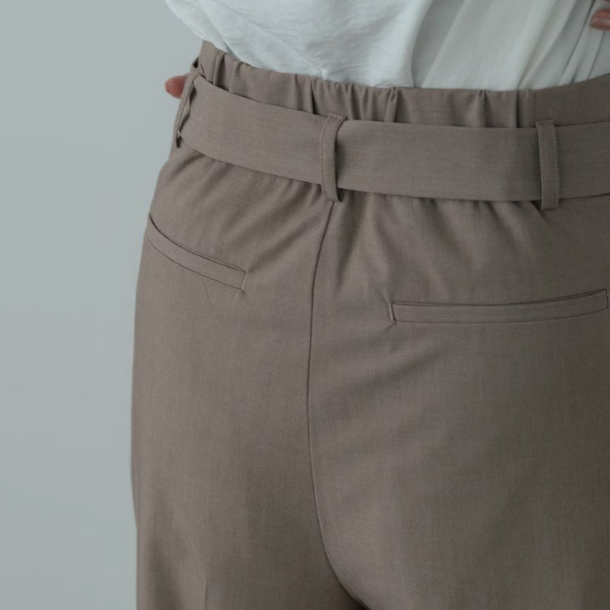 Timeless綁帶高腰寬褲 - 淺棕｜GALLEST