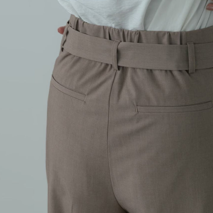 Timeless綁帶高腰寬褲 - 淺棕｜GALLEST