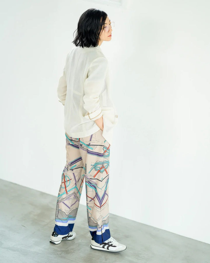 絲巾印花寬褲 - 米｜Lallia Mu