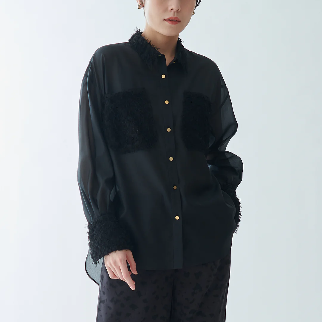 雙口袋薄透襯衫 - 黑｜BRAHMIN