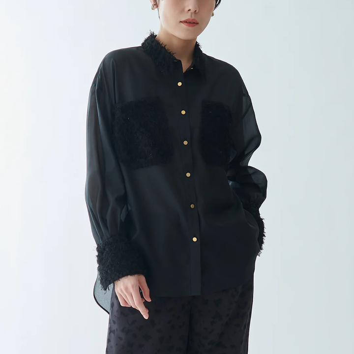 雙口袋薄透襯衫 - 黑｜BRAHMIN