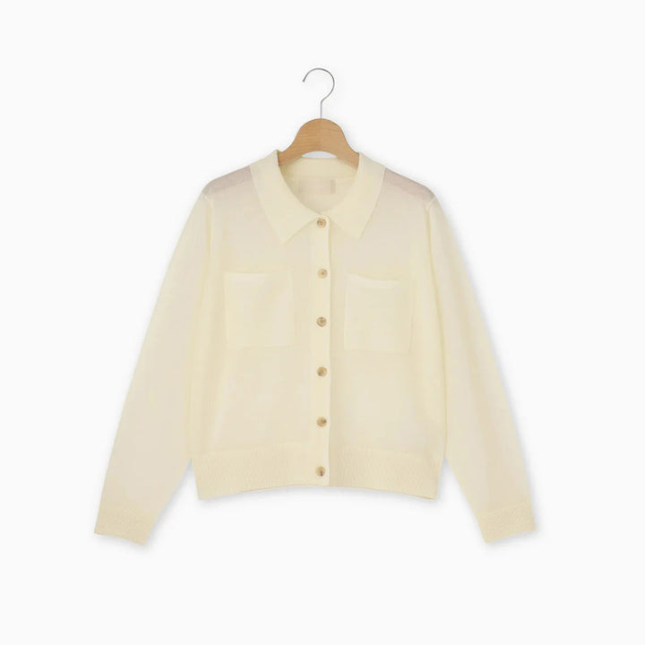 雙口袋針織外套 - 米白｜Mylanka