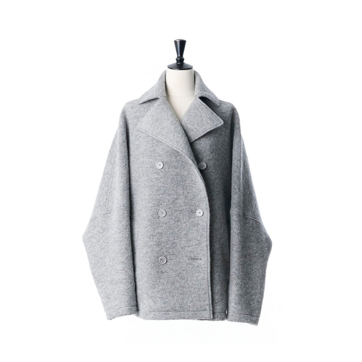 羊毛混紡雙排扣大衣 - 灰｜IKITSUKE